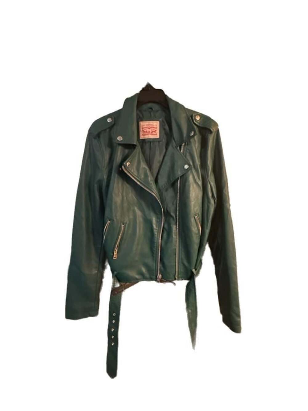 Levi Strauss & Co. Women's Green Faux Leather Moto Biker Jacket
